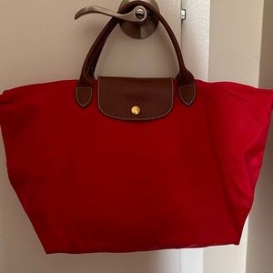 Small Longchamp Tote. Red and Brown
